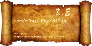 Korényi Enciána névjegykártya